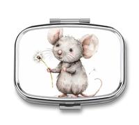 Metal Pill Box with Mirror - 2 Compartment Travel Pill Case for Purse Portable Pillbox Compact Vitamin Container Holding Dandelion Medicine Organizer for Fish Oil & Supplement