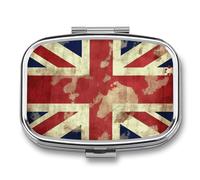 Metal Pill Box with Mirror - 2 Compartment Travel Pill Case for Purse Portable Pillbox Compact Vitamin Container Vintage Union Jack British Flag Medicine Organizer for Fish Oil & Supplement
