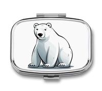 Metal Pill Box with Mirror - 2 Compartment Travel Pill Case for Purse Portable Pillbox Compact Vitamin Container Polar Bear Medicine Organizer for Fish Oil & Supplement