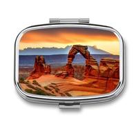 Metal Pill Box with Mirror - 2 Compartment Travel Pill Case for Purse Portable Pillbox Compact Vitamin Container Arches National Park Medicine Organizer for Fish Oil & Supplement