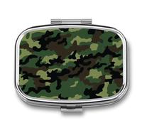 Metal Pill Box with Mirror - 2 Compartment Travel Pill Case for Purse Portable Pillbox Compact Vitamin Container Green Military Camo Medicine Organizer for Fish Oil & Supplement