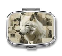 Metal Pill Box with Mirror - 2 Compartment Travel Pill Case for Purse Portable Pillbox Compact Vitamin Container Wolves and Their Home Medicine Organizer for Fish Oil & Supplement