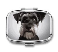 Metal Pill Box with Mirror - 2 Compartment Travel Pill Case for Purse Portable Pillbox Compact Vitamin Container Cute Schnauzer Medicine Organizer for Fish Oil & Supplement