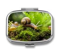 Metal Pill Box with Mirror - 2 Compartment Travel Pill Case for Purse Portable Pillbox Compact Vitamin Container Snail Crawling Medicine Organizer for Fish Oil & Supplement