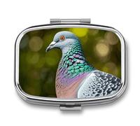 Metal Pill Box with Mirror - 2 Compartment Travel Pill Case for Purse Portable Pillbox Compact Vitamin Container Grey Pigeon Medicine Organizer for Fish Oil & Supplement