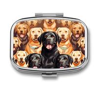 Metal Pill Box with Mirror - 2 Compartment Travel Pill Case for Purse Portable Pillbox Compact Vitamin Container Labrador Retriever Dogs Medicine Organizer for Fish Oil & Supplement