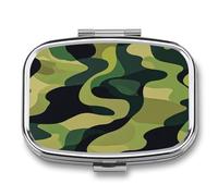Metal Pill Box with Mirror - 2 Compartment Travel Pill Case for Purse Portable Pillbox Compact Vitamin Container Green Military Medicine Organizer for Fish Oil & Supplement