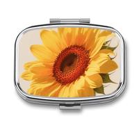 Metal Pill Box with Mirror - 2 Compartment Travel Pill Case for Purse Portable Pillbox Compact Vitamin Container Hello Sunshine Floral Medicine Organizer for Fish Oil & Supplement