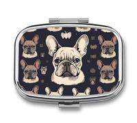 Metal Pill Box with Mirror - 2 Compartment Travel Pill Case for Purse Portable Pillbox Compact Vitamin Container I Love French Bulldog Medicine Organizer for Fish Oil & Supplement