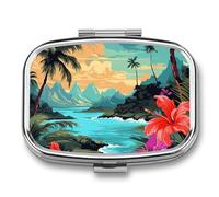 Metal Pill Box with Mirror - 2 Compartment Travel Pill Case for Purse Portable Pillbox Compact Vitamin Container Hello Hawaii Medicine Organizer for Fish Oil & Supplement