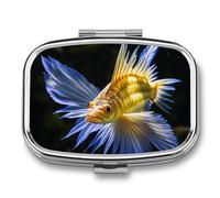 Metal Pill Box with Mirror - 2 Compartment Travel Pill Case for Purse Portable Pillbox Compact Vitamin Container Subaquatic Catfish Medicine Organizer for Fish Oil & Supplement