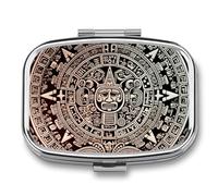 Metal Pill Box with Mirror - 2 Compartment Travel Pill Case for Purse Portable Pillbox Compact Vitamin Container Mayan Calendar End of The World Medicine Organizer for Fish Oil & Supplement