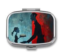 Metal Pill Box with Mirror - 2 Compartment Travel Pill Case for Purse Portable Pillbox Compact Vitamin Container Give The Girl Pie Medicine Organizer for Fish Oil & Supplement