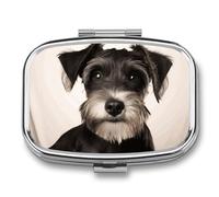 Metal Pill Box with Mirror - 2 Compartment Travel Pill Case for Purse Portable Pillbox Compact Vitamin Container Cute Schnauzer Medicine Organizer for Fish Oil & Supplement
