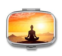 Metal Pill Box with Mirror - 2 Compartment Travel Pill Case for Purse Portable Pillbox Compact Vitamin Container Yoga Meditation Medicine Organizer for Fish Oil & Supplement