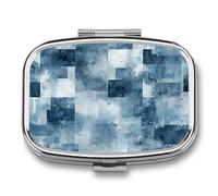 Metal Pill Box with Mirror - 2 Compartment Travel Pill Case for Purse Portable Pillbox Compact Vitamin Container Indigo and Matt Gray Medicine Organizer for Fish Oil & Supplement