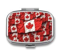 Metal Pill Box with Mirror - 2 Compartment Travel Pill Case for Purse Portable Pillbox Compact Vitamin Container Canadian Flag Medicine Organizer for Fish Oil & Supplement
