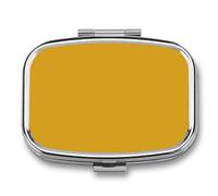 Metal Pill Box with Mirror - 2 Compartment Travel Pill Case for Purse Portable Pillbox Compact Vitamin Container Natural Yellow Medicine Organizer for Fish Oil & Supplement
