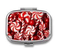 Metal Pill Box with Mirror - 2 Compartment Travel Pill Case for Purse Portable Pillbox Compact Vitamin Container Candy Canes Medicine Organizer for Fish Oil & Supplement