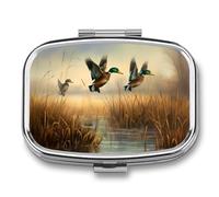 Metal Pill Box with Mirror - 2 Compartment Travel Pill Case for Purse Portable Pillbox Compact Vitamin Container Hunting Flying Wild Medicine Organizer for Fish Oil & Supplement