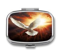 Metal Pill Case Portable 2 Compartment Small Dove Sun Art Pill Organizer for Purse Pocket Square Compact Travel Pill Box with Mirror Pill Container for Vitamins Medicine Holder