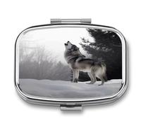 Metal Pill Case Portable 2 Compartment Small Howling Wolf Pill Organizer for Purse Pocket Square Compact Travel Pill Box with Mirror Pill Container for Vitamins Medicine Holder