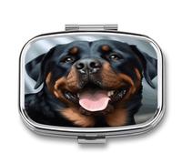 Metal Pill Case Portable 2 Compartment Small Rottweiler Dogs Tongue Head Pill Organizer for Purse Pocket Square Compact Travel Pill Box with Mirror Pill Container for Vitamins Medicine Holder