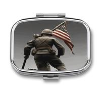 Metal Pill Case Portable 2 Compartment Small United States Marine Pill Organizer for Purse Pocket Square Compact Travel Pill Box with Mirror Pill Container for Vitamins Medicine Holder