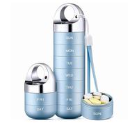Metal Pill Organiser,Weekly Waterproof Metal Pill Case,Stackable Aluminum Alloy Portable Metal Pill Box,Date Display,for Pills, Vitamins, Capsules,Fish Oil, Supplements (Blue)