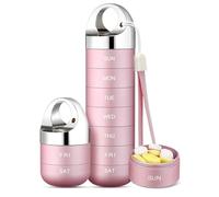 Metal Pill Organiser,Weekly Waterproof Metal Pill Case,Stackable Aluminum Alloy Portable Metal Pill Box,Date Display,for Pills, Vitamins, Capsules,Fish Oil, Supplements (Pink)