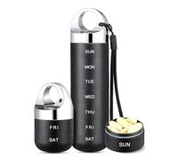 Metal Pill Organiser,Weekly Waterproof Metal Pill Case,Stackable Aluminum Alloy Portable Metal Pill Box,Date Display,for Pills, Vitamins, Capsules,Fish Oil, Supplements (Black)