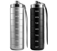 Metal Pill Organizer 1 Time a Day, Laser-Engraved Days, 7 Day Pill Box with Secure Lock, Stackable Aluminum Pills Case for Travel, 2-Pack (Silver Gray & Black)
