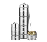 Metal Pill Organizer Weekly,Stackable Waterproof Travel Pill Box,Travel Hiking 7 Day Pill Box Case,Date Display,Large Compartment to Hold Pills, Vitamins,Fish Oil, Supplements (Grey)