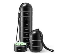 Metal Pill Organizer Weekly,Stackable Waterproof Travel Pill Box,Travel Hiking 7 Day Pill Box Case,Date Display,Large Compartment to Hold Pills, Vitamins, Capsules,Fish Oil, Supplements (Black)