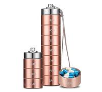 Metal Pill Organizer Weekly,Stackable Waterproof Travel Pill Box,Travel Hiking 7 Day Pill Box Case,Date Display,Large Compartment to Hold Pills, Vitamins, Capsules,Fish Oil, Supplements (Rose Gold)