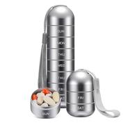 Metal Pill Organizer Weekly,Stackable Waterproof Travel Pill Box,Travel Hiking 7 Day Pill Box Case,Date Display,Large Compartment to Hold Pills, Vitamins,Fish Oil, Supplements (Dark Grey)