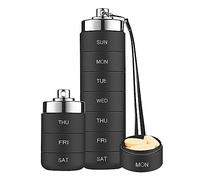 Metal Pill Organizer Weekly,Stackable Waterproof Travel Pill Box,Travel Hiking 7 Day Pill Box Case,Date Display,Large Compartment to Hold Pills, Vitamins, Capsules,Fish Oil, Supplements (Black)