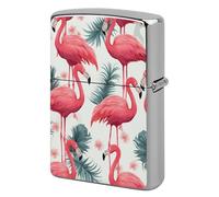 Metal Pink Flamingo Pattern Lighter Case Windproof Flip Top Lighter Sleeve Double Sided Vintage Cool Cigarette Pouch Holder Reusable Pocket Protective Cover Men Gifts for Boyfriend Husband
