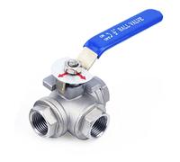 Metal Pipe Ball Valve, 3-Way Ball Valve SS304 L/T Type 2-Piece BSPT Female Thread 1/4" to 2" DN8-DN50(L Type,DN25)