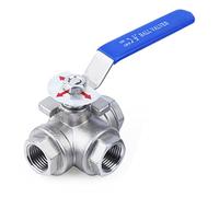 Metal Pipe Ball Valve, 3-Way Ball Valve SS304 L/T Type 2-Piece BSPT Female Thread 1/4" to 2" DN8-DN50(T Type,DN10)