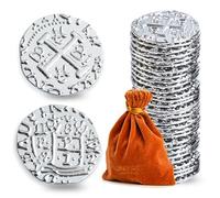 Metal Pirate Coins, Prefdo 35PCS Silver Treasure Coin Set Spanish Doubloon Replicas Fantasy Metal Coins Pirate Gold Coins for Board Games Tokens Pirate Party Cosplay, 1.18in