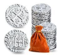 Metal Pirate Coins, Prefdo 50PCS Silver Treasure Coin Set Spanish Doubloon Replicas Fantasy Metal Coins Pirate Gold Coins Tokens for Board Games Pirate Party Cosplay, 1.18in