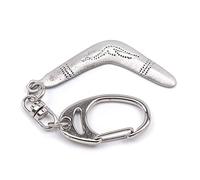 Metal Planet Boomerang Keyring with 'Return Safely x' Message