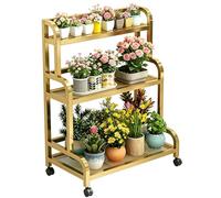 Metal Plant Stand - 3 Tier Corner Flower Rack with Wheels, Tall Space-Saving Vertical Wrought Iron Display Shelf for Indoor and Outdoor Plants