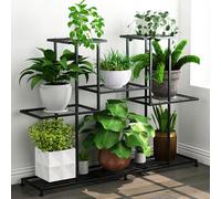Metal Plant Stand, 5 Tiers Multifunctional Plant Stands for Indoor Plants, Decorative Black Steel Plant Shelf for Indoor Patio Garden Balcony and Yard (4 tiers 12 pots)