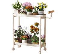 Metal Plant Stand on Wheels - 2-Tier Indoor Corner Shelf for Tall Plants - Modern Planter Holder & Storage Rack for Living Room Balcony Entryway - Stylish & Functional Design