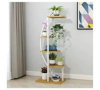 Metal Plant Stand Shelf, 6 Tier Half Moon Ladder Shape, Indoor Multilayer Floorstanding Rack with Hooks for Living Room, Patio, Balcony