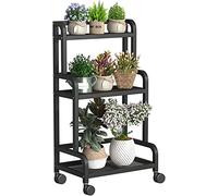 Metal Plant Stand with Lockable Wheels Large Indoor Outdoor Ladder Shelf for Flower Pot Display Standing Corner Plant Flower Storage Rack 80 * 40 * 107Cm ( 80*40*107Cm)