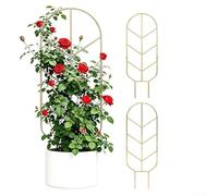 Metal Plant Trellis 30 Inch Gold Matte Leaf Support Indoor Outdoor Modern