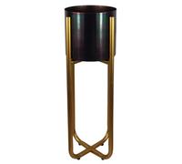 Metal Planter Stand Gold Iridescent Rainbow Plant Pot 62Cm X 18Cm Leaf Design Uk Botanik